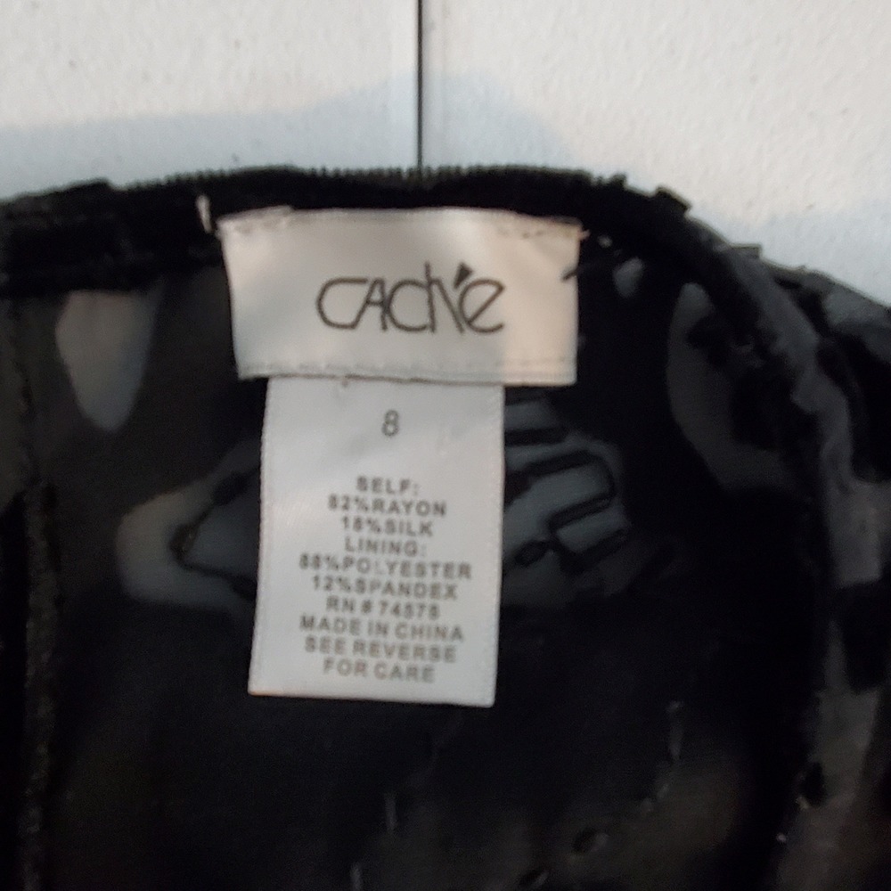 Vintage Cache Dress 8 Black Velvet Burnout Beaded Silk Whimsigoth Y2K Gothic - Picture 5 of 14